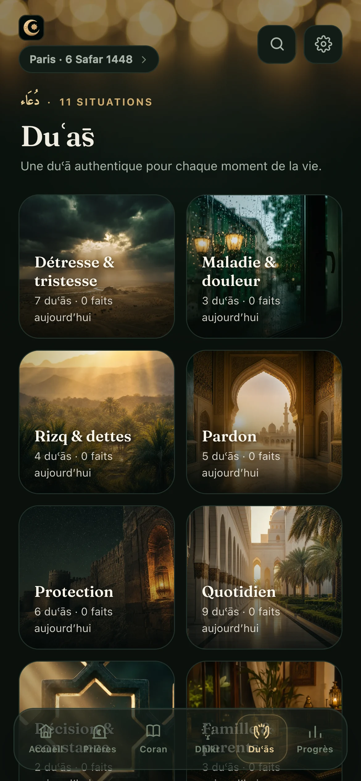 Les duʿās par situation : détresse, maladie, pardon, protection, famille.